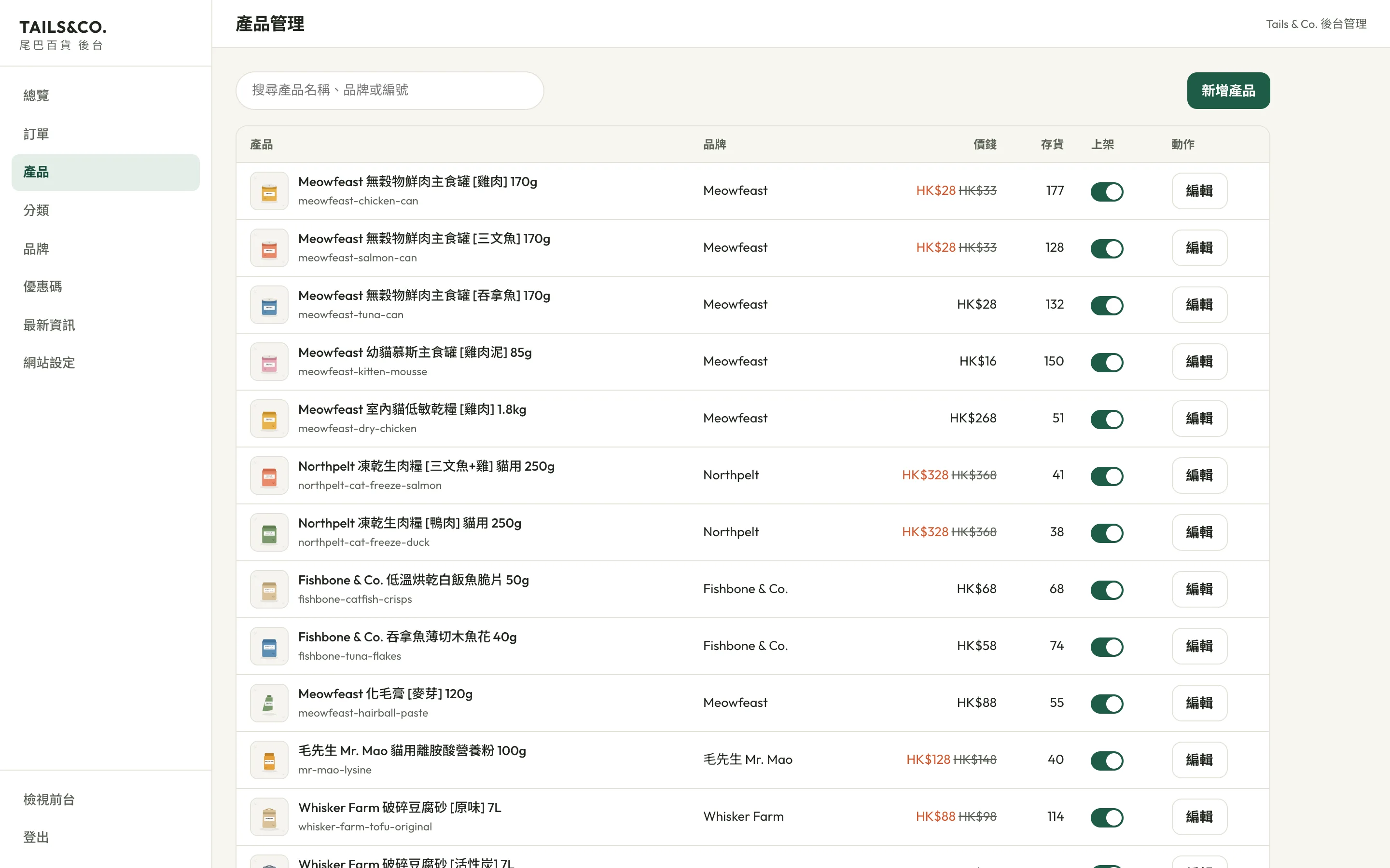 商品管理示範，唔係真實店舖記錄